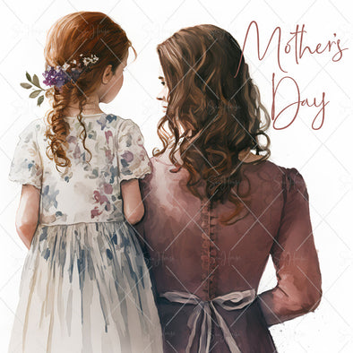 STOCK PHOTO Happy Mother's Day Young Girl With Mum Facing Each Other in Dresses Square Size