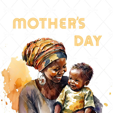 STOCK PHOTO Happy Mother's Day Happy African Mum Holding Toddler Child Square Size