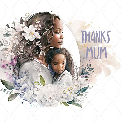 STOCK PHOTO Happy Mother's Day Beautiful Mum and Girl Child Surrounded by White Flowers Thanks Mum Square Size
