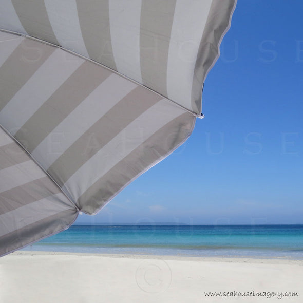 STOCK PHOTO Beach Umbrella White Sands Blue Sky 5128 Square Size