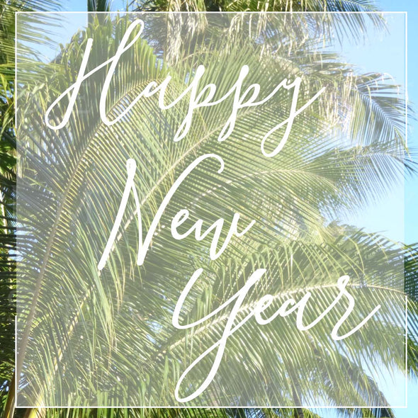 WM Happy New Year White Text Palm P259 Square Size