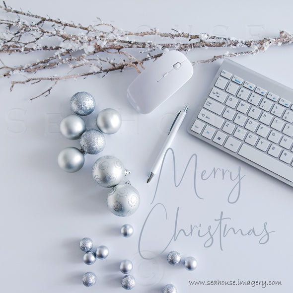 WM WM Merry Christmas Silver Baubles Silver Text Snow Branch Mouse Keyboard 1748 Square