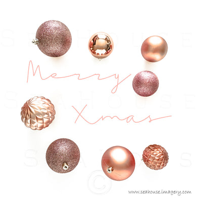 WM Merry Xmas Elegant Pink Text On Sides Blush Rose Gold Baubles 1147 Square Size