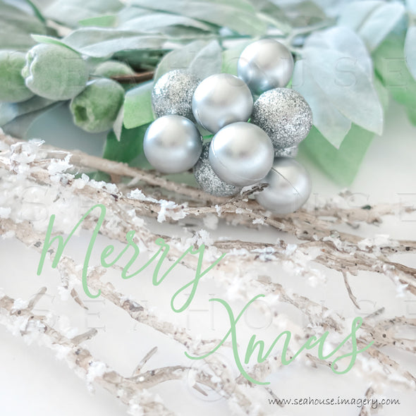 WM Merry Xmas Greenery and Silver 3 Square