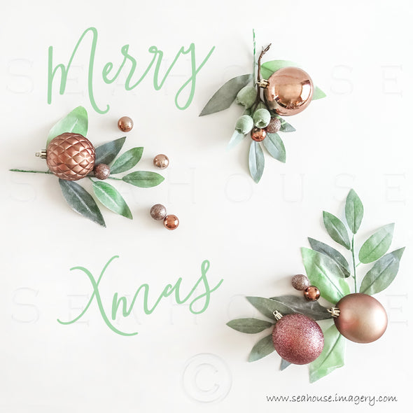 WM Merry Xmas Greenery and Rose Gold 6 Square