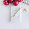 WM Merry Xmas Marble Notepad Pen gold Clips Red Baubles at Top 1666 Square