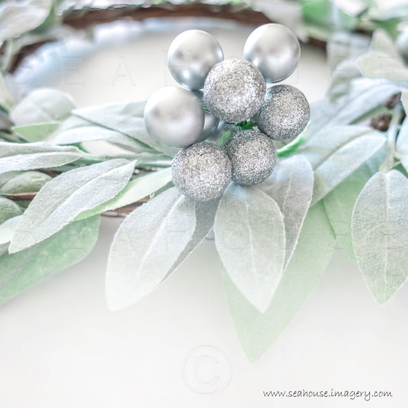 WM Merry Xmas No Text Greenery Silver Baubles 1246 Square Size